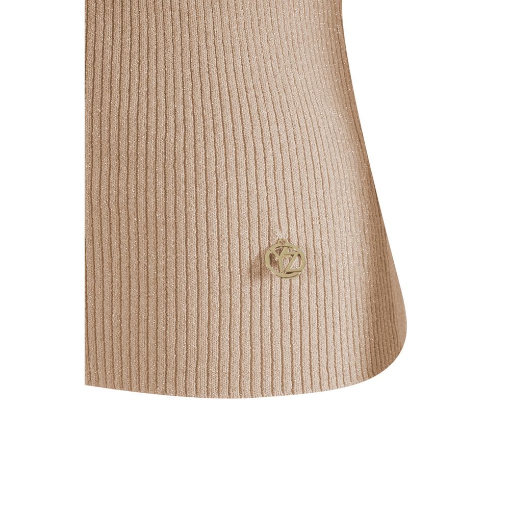 Yes Zee Chic Beige Rib-knit Short Sleeve Top Yes Zee