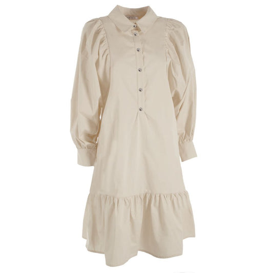 Yes Zee Beige Cotton Dress with Gathered Sleeves Yes Zee