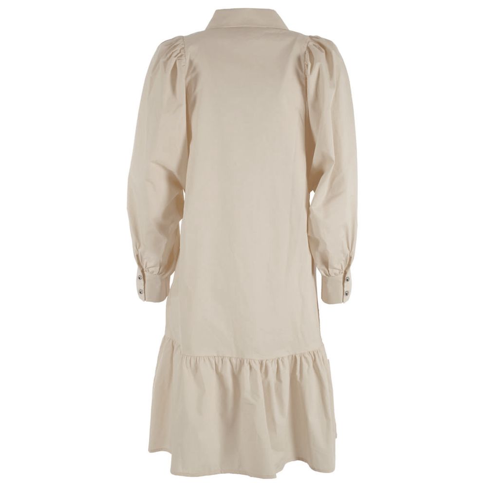 Yes Zee Beige Cotton Dress with Gathered Sleeves Yes Zee