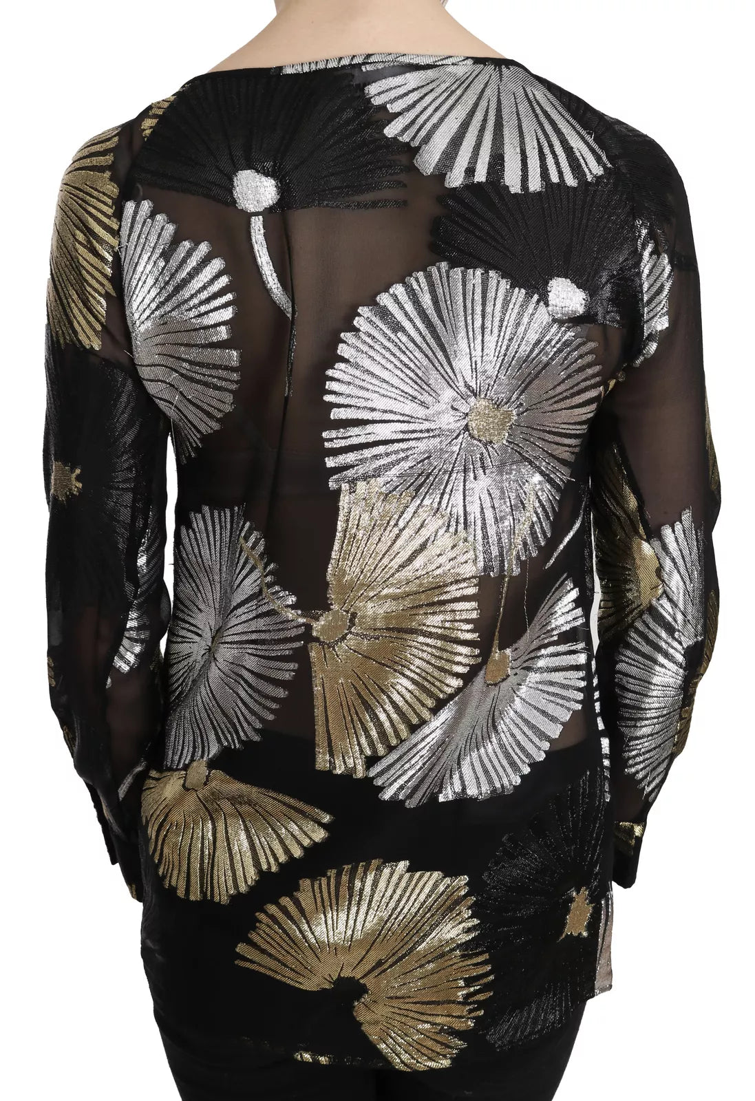 Dsquared² Gold Silver Silk Jacquard See Through Top Blouse Dsquared²