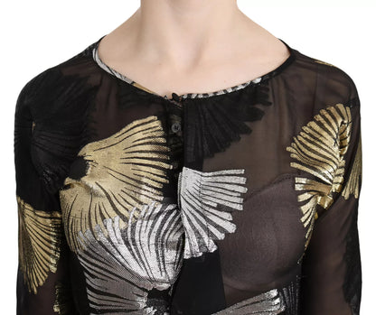 Dsquared² Gold Silver Silk Jacquard See Through Top Blouse Dsquared²