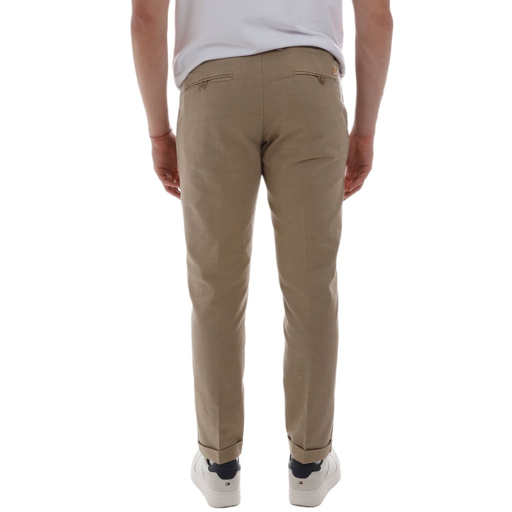 Yes Zee Chic Cotton Chino Trousers in Earthy Brown Yes Zee