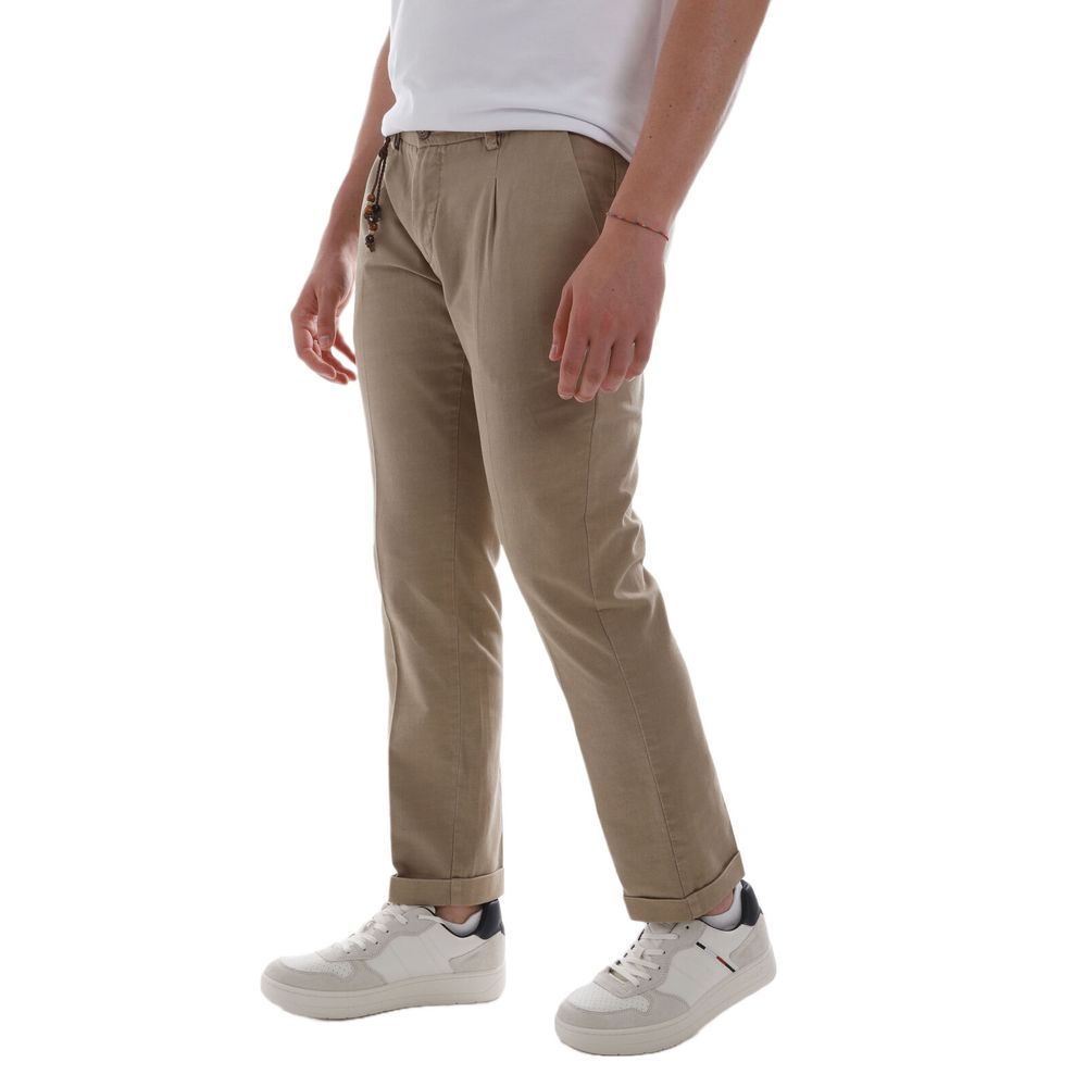 Yes Zee Chic Cotton Chino Trousers in Earthy Brown Yes Zee