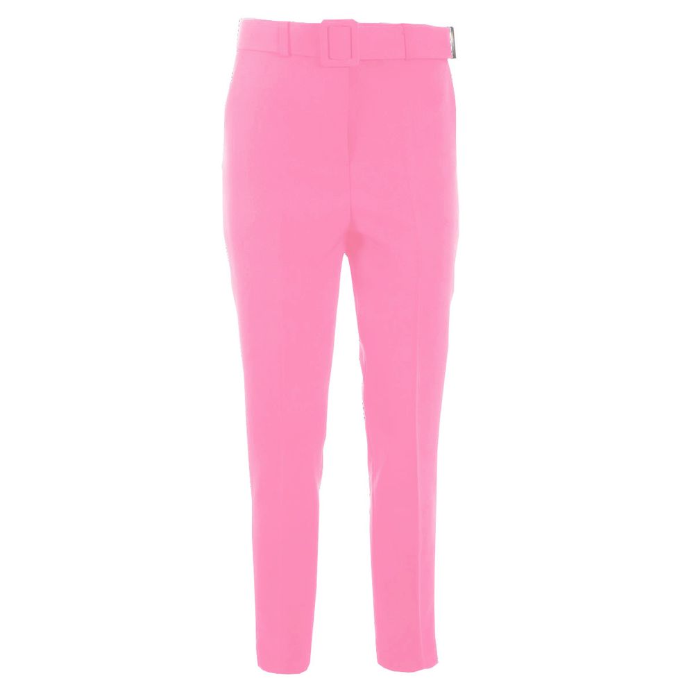 Yes Zee Elegant Pink Crepe Trousers with Ribbon Belt Yes Zee