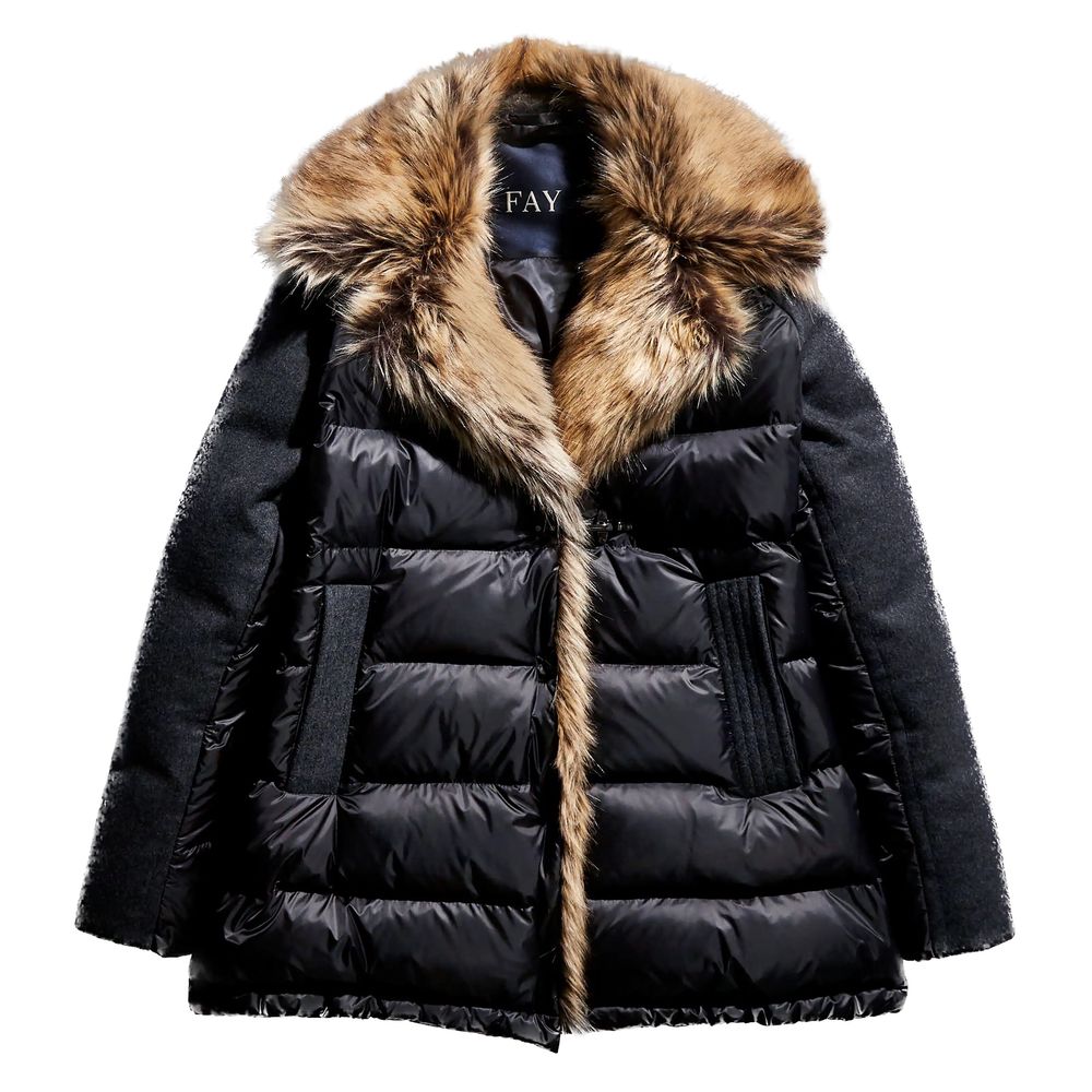 Faux Fur বিবরণ সঙ্গে Fay Chic Quilted ডাউন জ্যাকেট