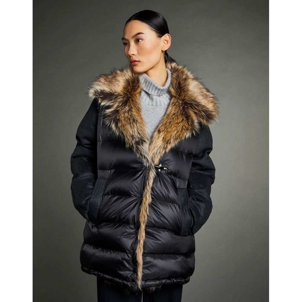 Faux Fur বিবরণ সঙ্গে Fay Chic Quilted ডাউন জ্যাকেট