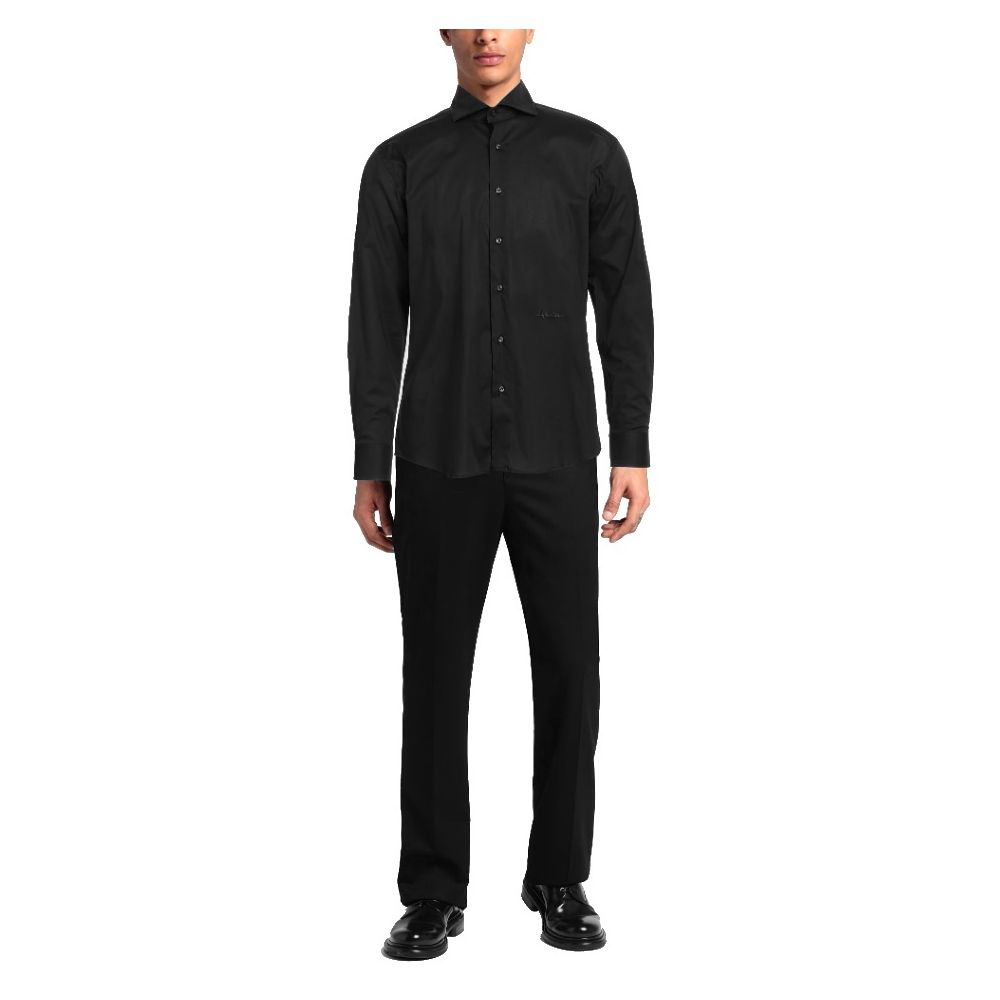 Aquascutum Elegant Black Cotton Shirt with Logo Embroidery Aquascutum