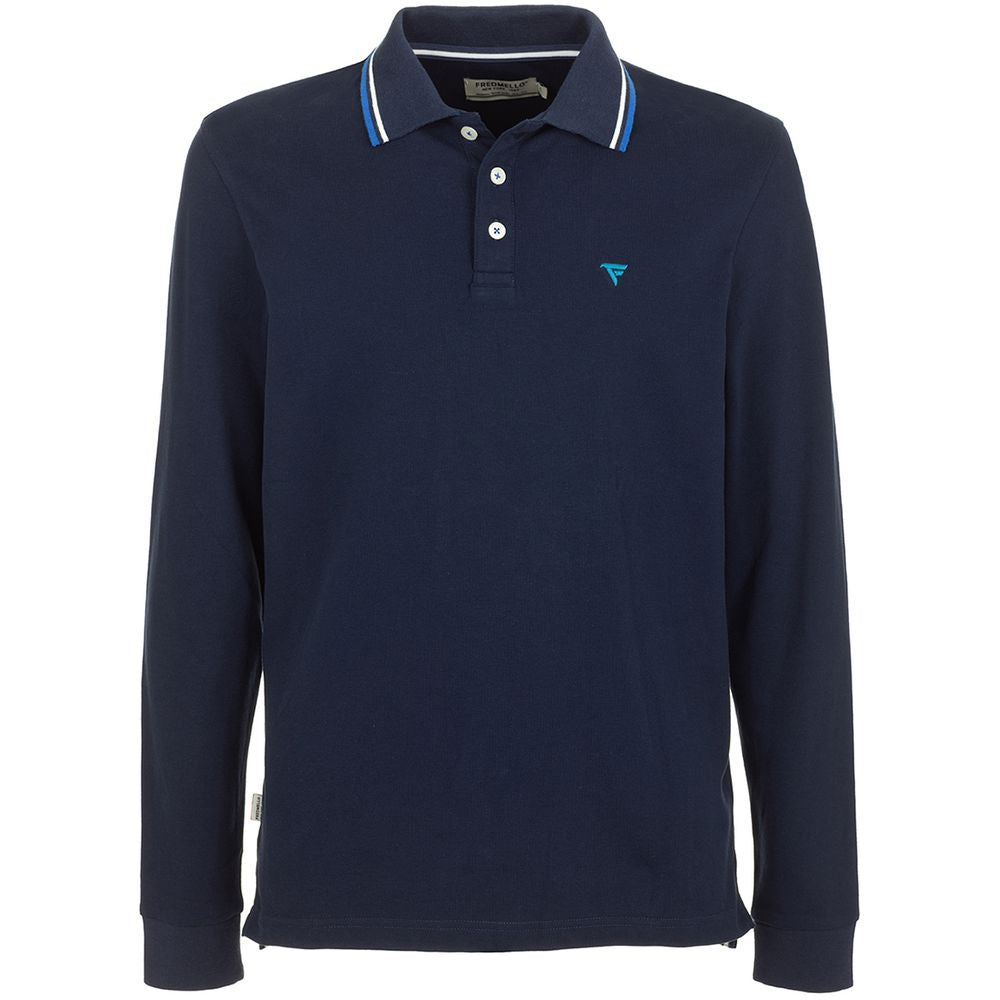 Fred Mello Chic Blue Cotton Long-Sleeved Polo