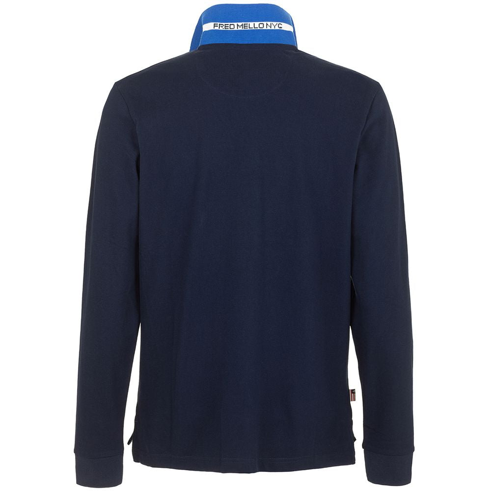 Fred Mello Chic Blue Cotton Long-Sleeved Polo Fred Mello