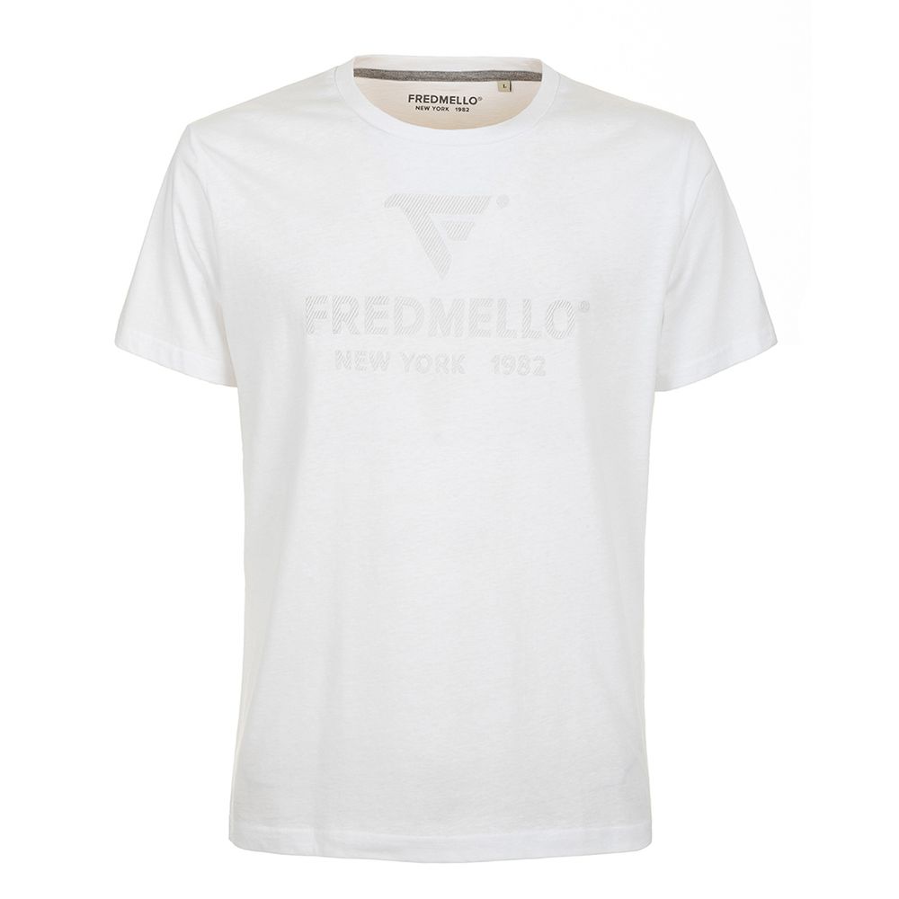 Fred Mello Crisp White Cotton Crewneck Tee with Front Design Fred Mello