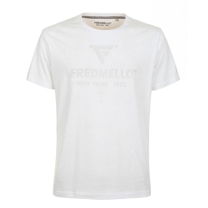 Fred Mello Crisp White Cotton Crewneck Tee with Front Design Fred Mello