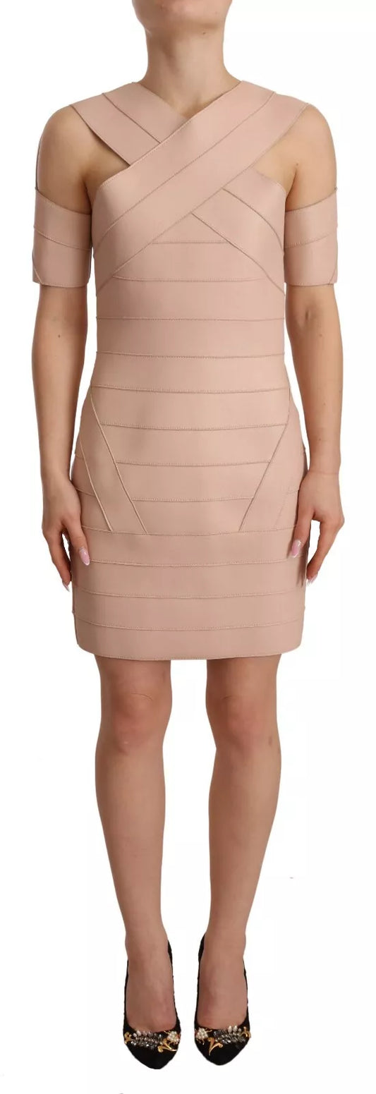 Dsquared² Beige Leather Open Shoulder Sheath Mini Dress Dsquared²