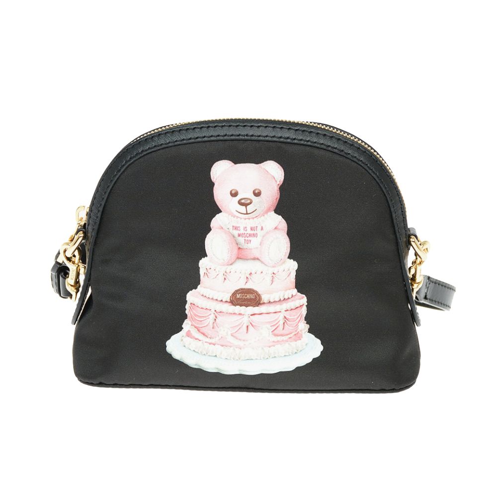 Moschino Couture Chic Teddy Bear Print Clutch with Calfskin Strap Moschino Couture