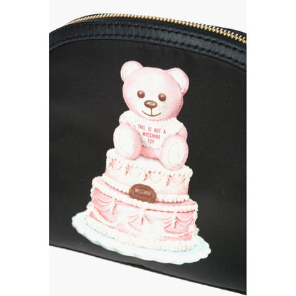 Moschino Couture Chic Teddy Bear Print Clutch with Calfskin Strap Moschino Couture