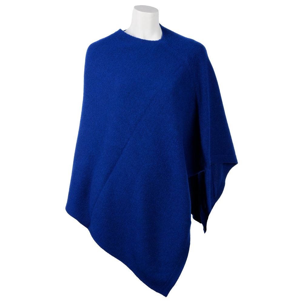 Emilio Romanelli Elegant Cashmere V-Neck Poncho in Blue Emilio Romanelli