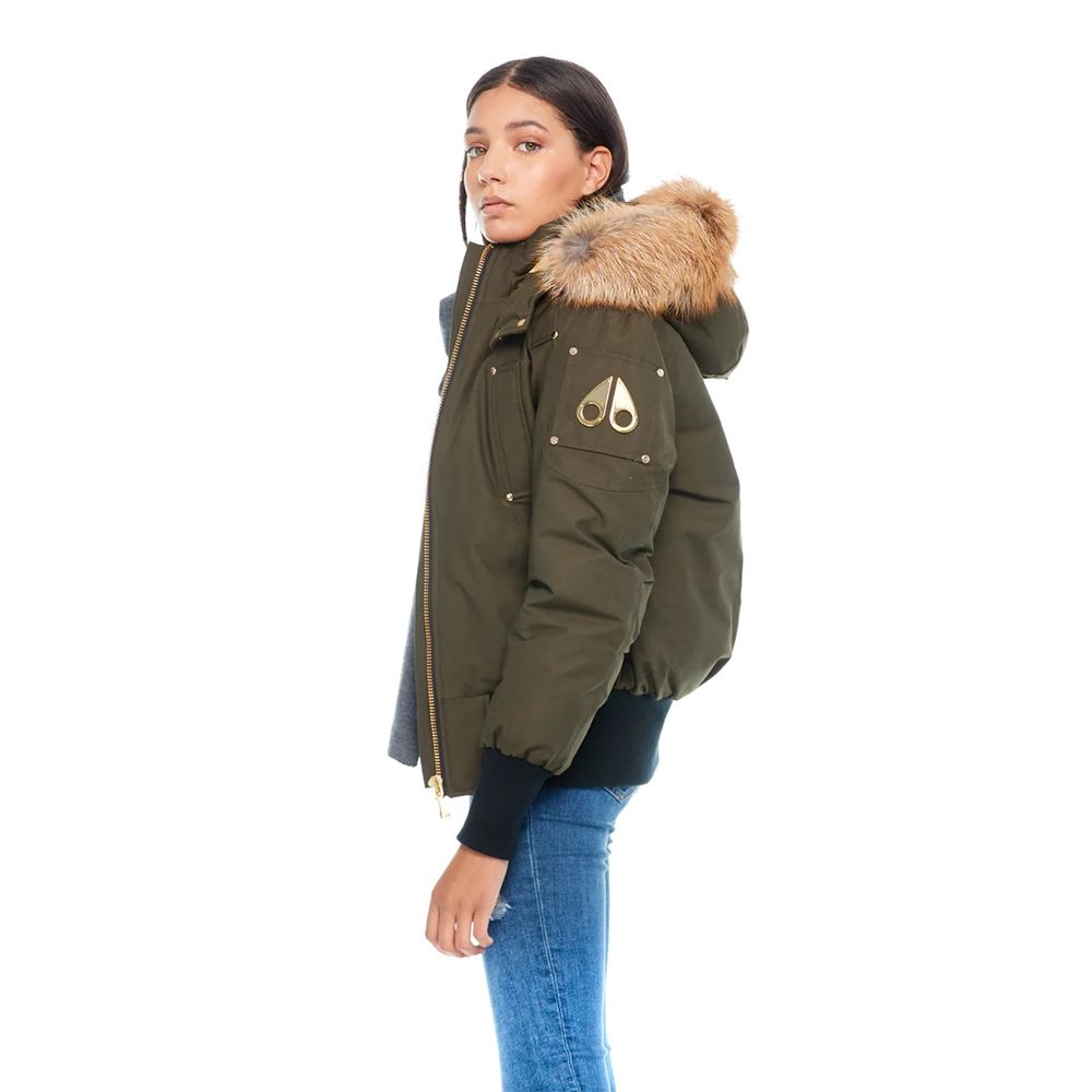 Moose Knuckles Exquisite Army Gold Debbie Bomber Jacket Moose Knuckles