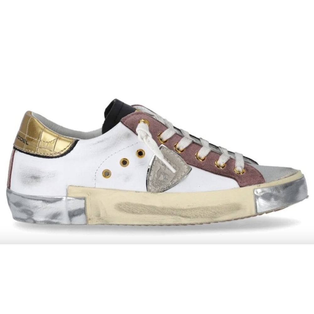 Philippe Model Elegant White Leather Sneakers with Suede Accents Philippe Model