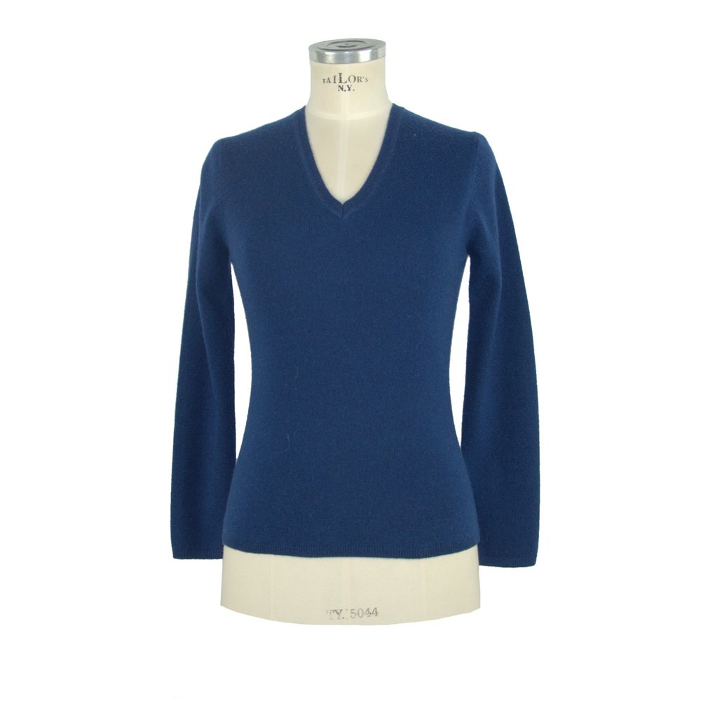 Emilio Romanelli Elegant V-Neck Cashmere Sweater in Blue Emilio Romanelli