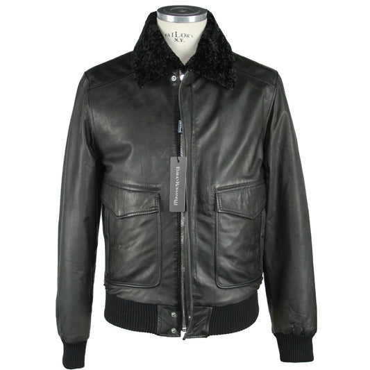 Emilio Romanelli Sleek Black Leather Zip Jacket Emilio Romanelli