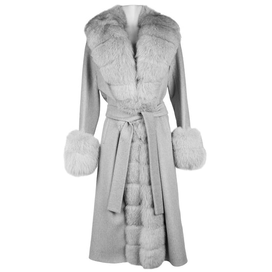 Made in Italy Elegant Wool Coat with Luxurious Fox Fur Trim Made in Italy