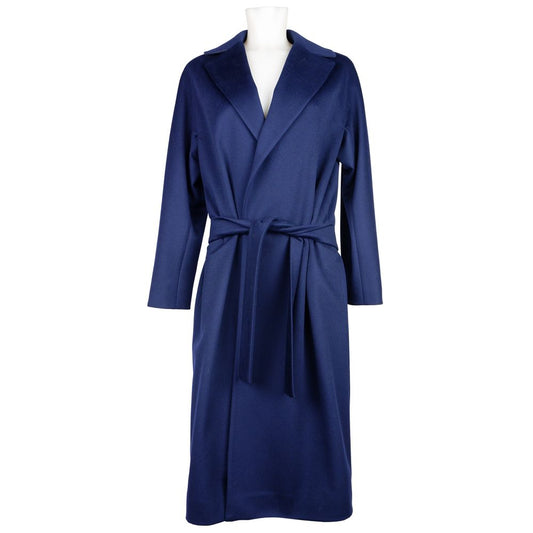 Made in Italy Elegant Blue Wool Coat with Ribbon Belt Made in Italy