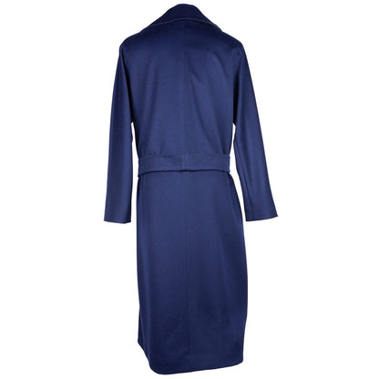 Made in Italy Elegant Blue Wool Coat with Ribbon Belt Made in Italy