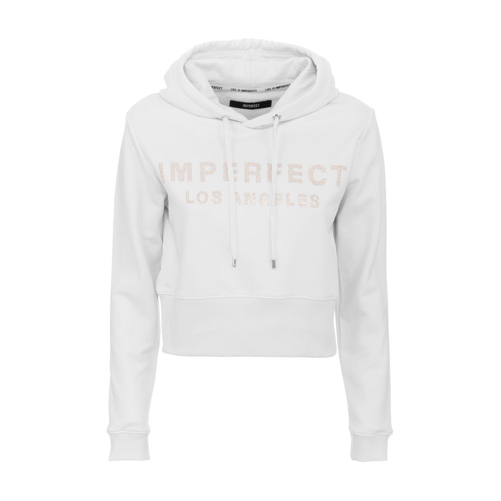 Imperfect Dazzling Rhinestone Logo White Hoodie Imperfect