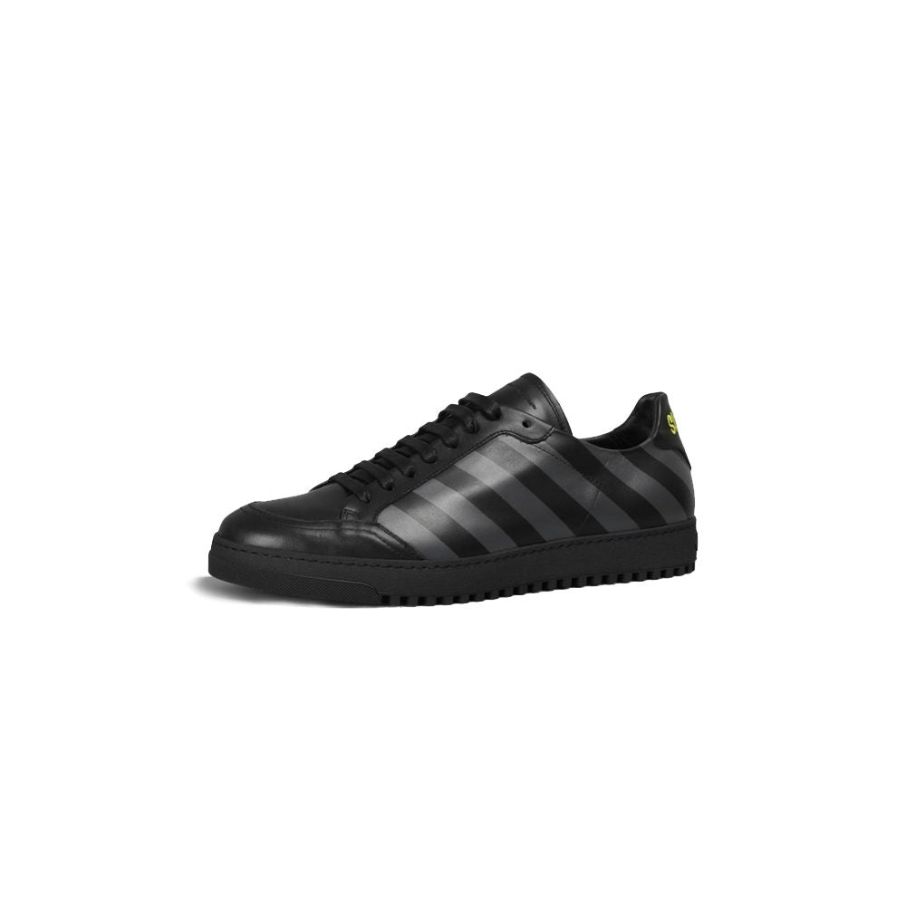 Off-White Stylish Calfskin Sneakers with Iconic Grey Stripes Off-White