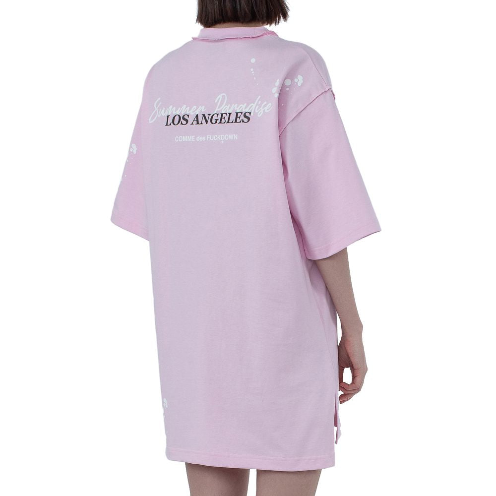 Comme Des Fuckdown Chic Pink Cotton T-Shirt Dress with Unique Print Comme Des Fuckdown