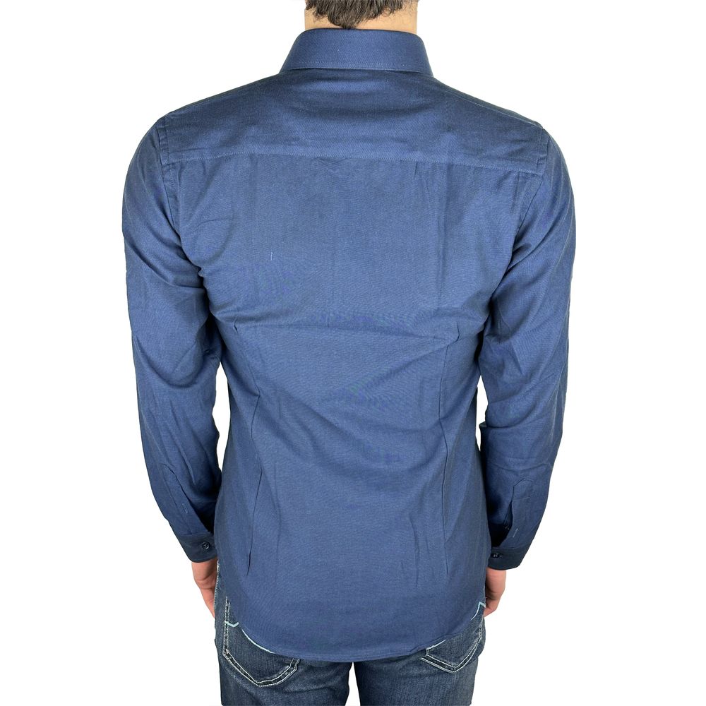 Made in Italy Elegant Milano Solid Blue Oxford Shirt Made in Italy