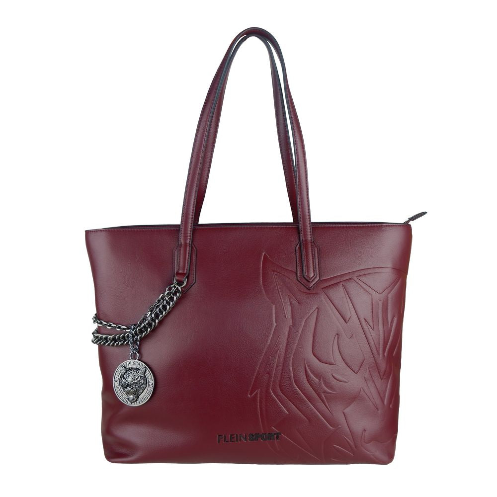 Plein Sport Eco-Leather Chic Burgundy Shopper with Chain Detail Plein Sport