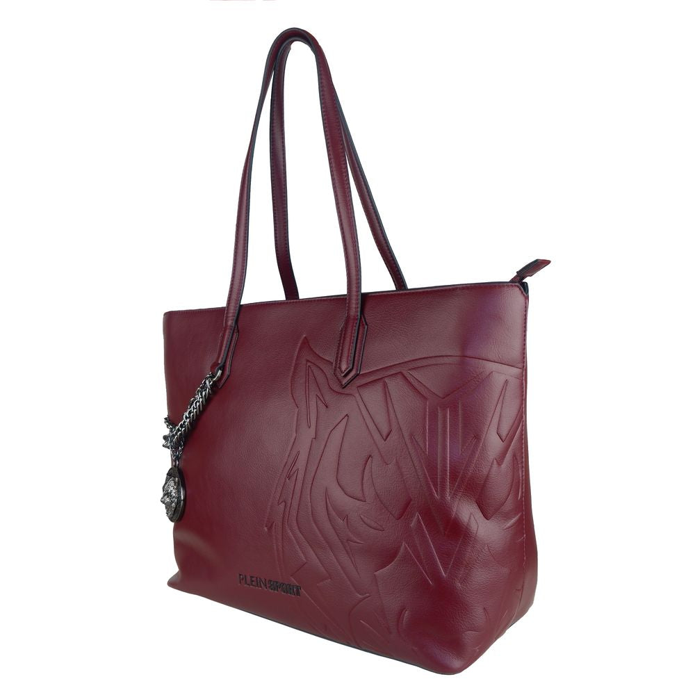 Plein Sport Eco-Leather Chic Burgundy Shopper with Chain Detail Plein Sport