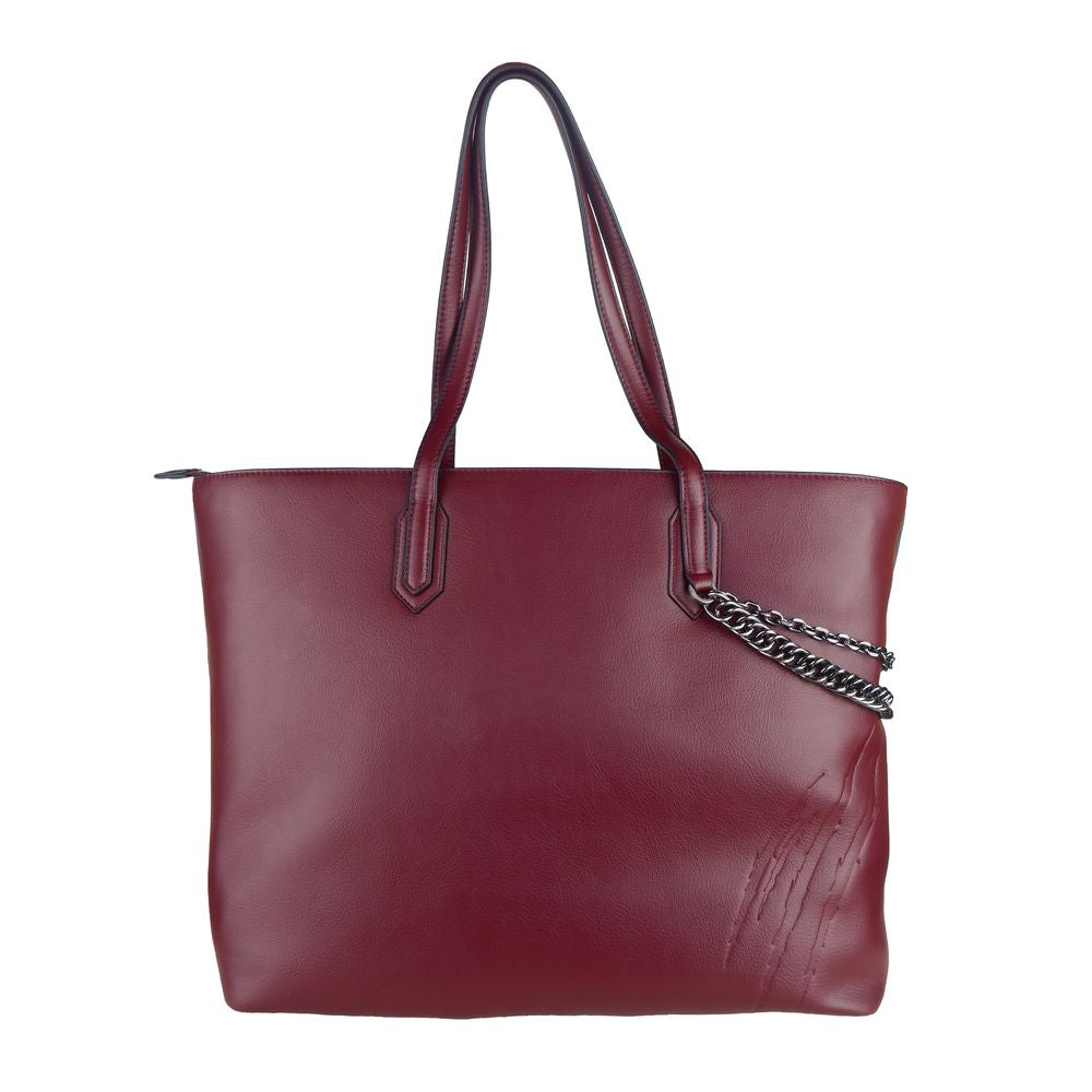 Plein Sport Eco-Leather Chic Burgundy Shopper with Chain Detail Plein Sport