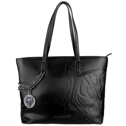 Plein Sport Chic Black Eco-Leather Shopper Tote Plein Sport