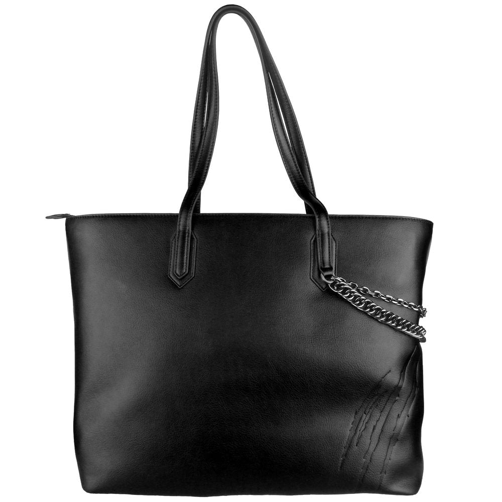 Plein Sport Chic Black Eco-Leather Shopper Tote Plein Sport