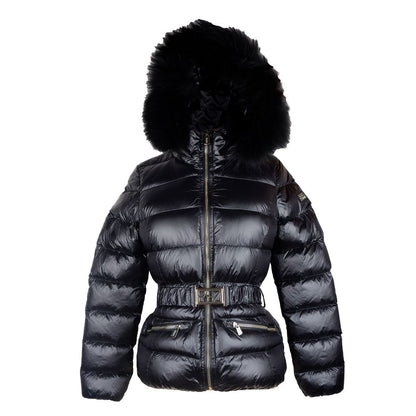 Yes Zee Elegant Black Nylon Jacket with Murmasky Fur Yes Zee