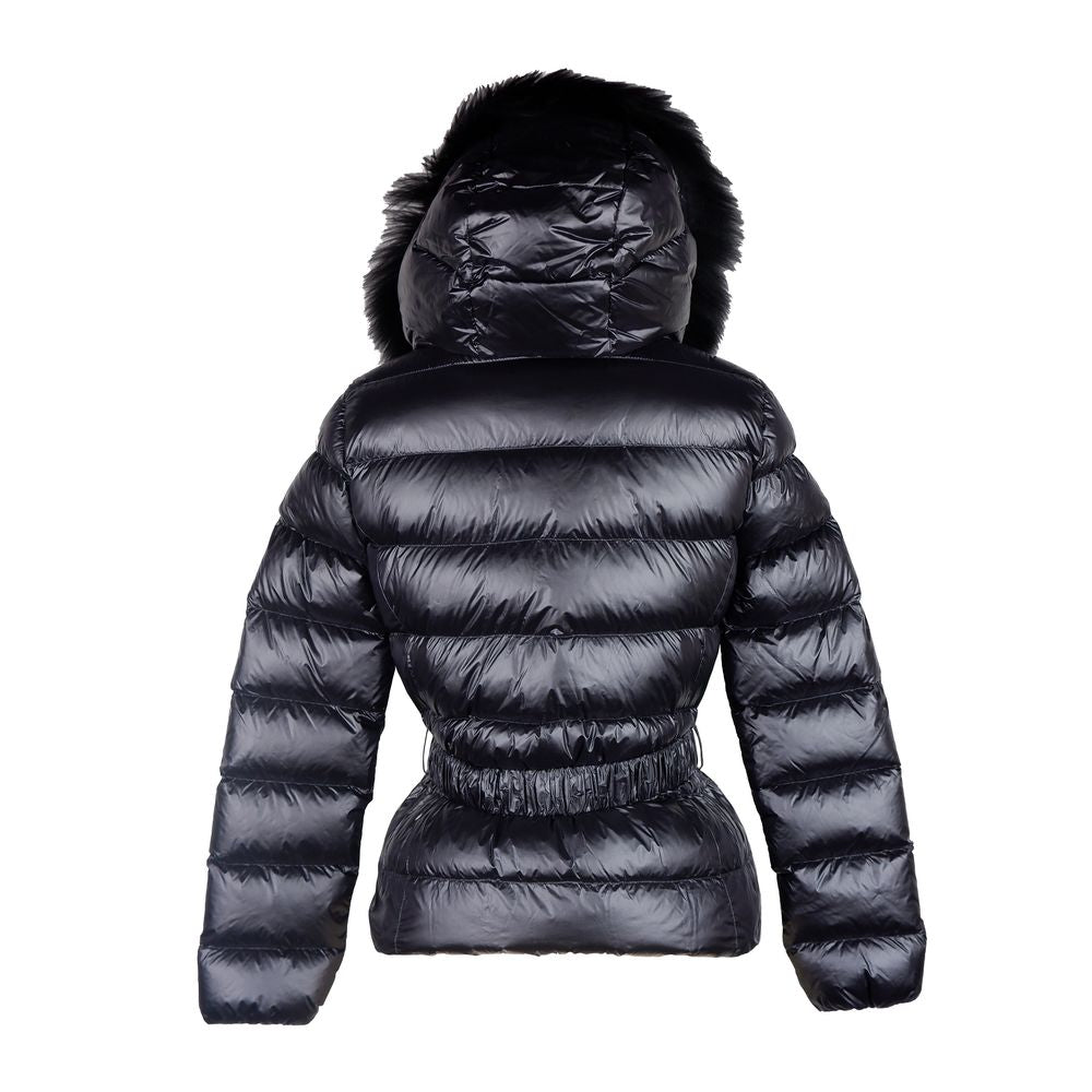 Yes Zee Elegant Black Nylon Jacket with Murmasky Fur Yes Zee