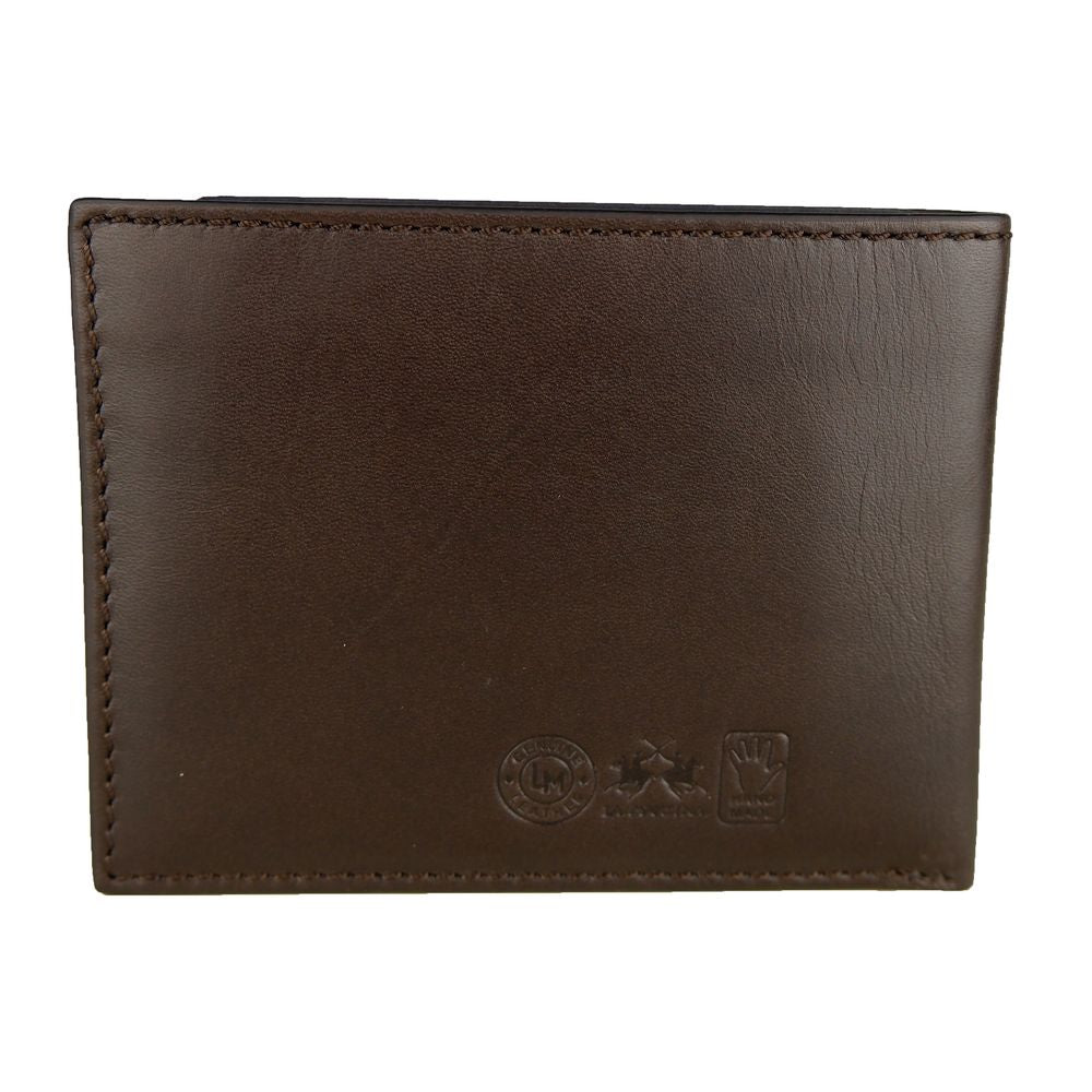 La Martina Elegant Dark Brown Leather Wallet La Martina