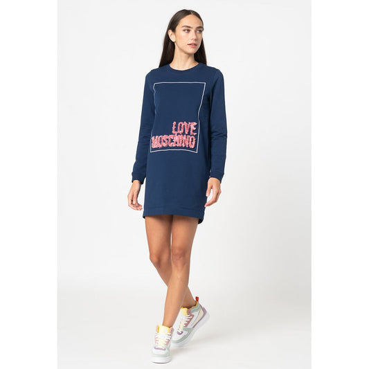 Love Moschino Chic Blue Relief Dress with Signature Design Love Moschino