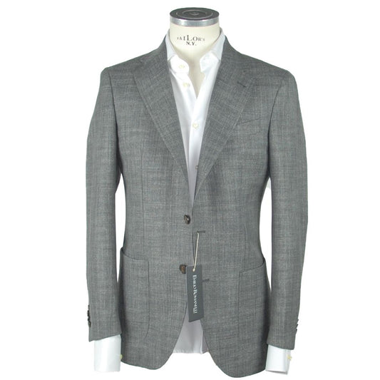 Emilio Romanelli Elegant Gray Slim Wool-Linen Blend Blazer Emilio Romanelli