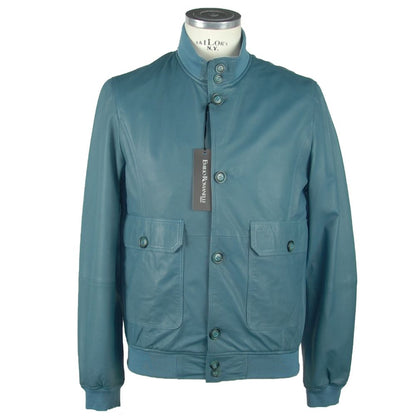 Emilio Romanelli Elegant Petrol Blue Leather Jacket Emilio Romanelli