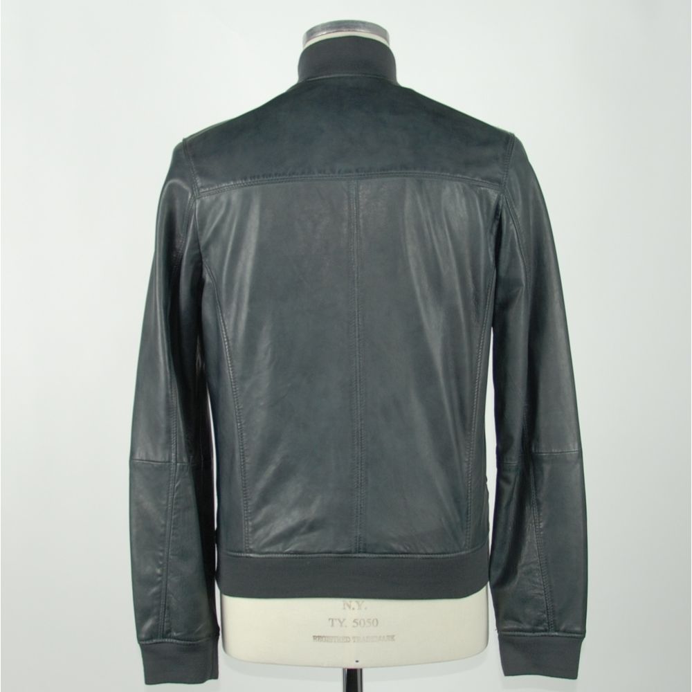 Emilio Romanelli Elegant Blue Leather Jacket for Men Emilio Romanelli