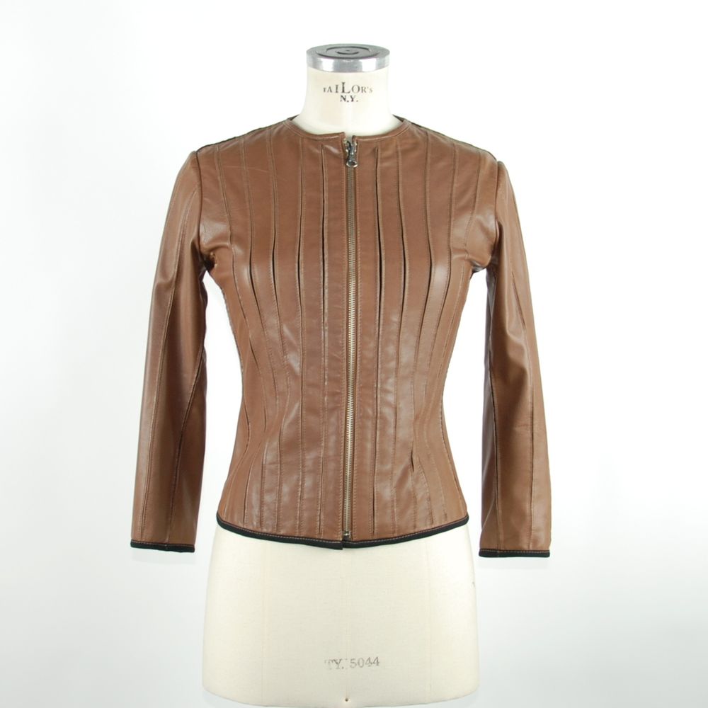 Emilio Romanelli Chic Brown Leather Jacket with Slim Fit Emilio Romanelli