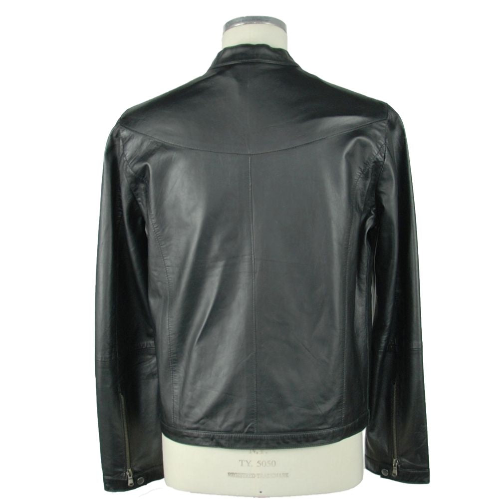 Emilio Romanelli Sleek Leather Black Jacket Emilio Romanelli