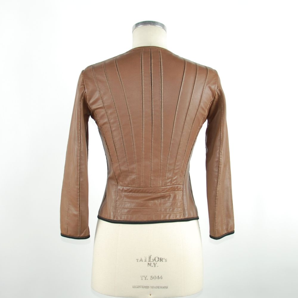 Emilio Romanelli Chic Brown Leather Jacket with Slim Fit Emilio Romanelli