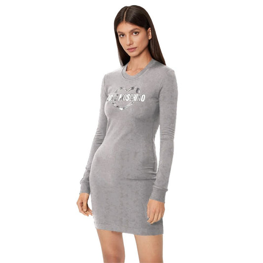 Love Moschino Chic Gray Cotton Blend Dress with Logo Detail Love Moschino