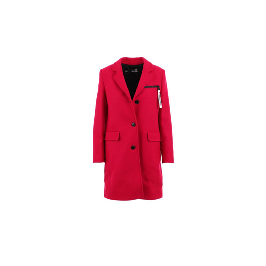 Love Moschino Chic Pink Woolen Coat with Logo Details Love Moschino