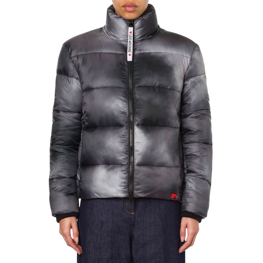 Love Moschino Chic High Collar Down Jacket with Logo Patch Love Moschino