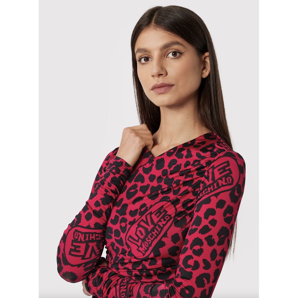 Love Moschino Chic Leopard Texture Dress in Pink and Black Love Moschino