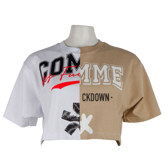 Comme Des Fuckdown Beige Couture Logo Tee with Two-Tone Print Comme Des Fuckdown